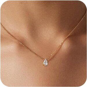 Trendy 18KGold-Teardrop Diamond Plated Paperclip Necklace - Diamond Oval Jewelry